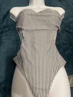 NWT Zaful Blush Pink/Stripes Reversible One-Piece Swimsuit